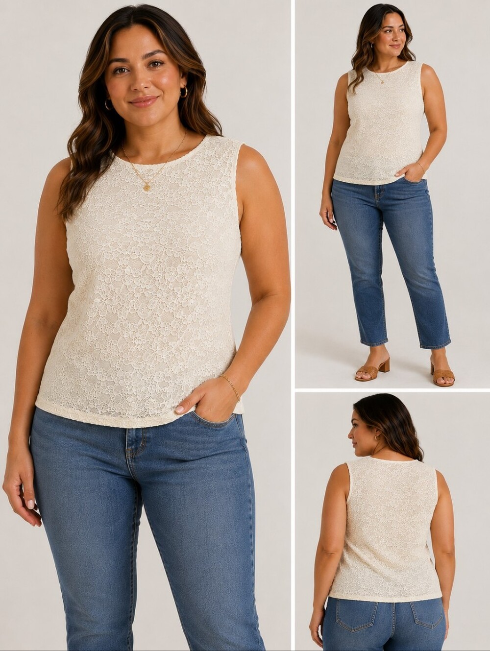 Madden NyC Sleeveless Lace Shell Tank - Cream